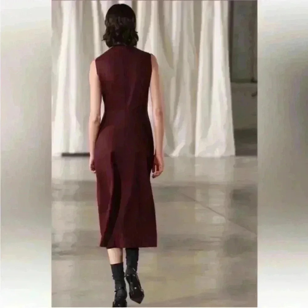 NWT ZARA DRESS ZW COLLECTION BURGUNDY LINED WOOL A LINE SLIGHT FLARE - Picture 5 of 5